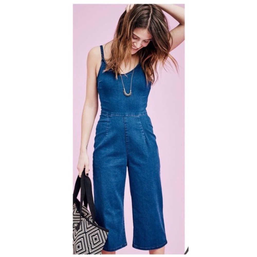 Old Navy Denim Chambray Strappy Wide Leg Jumpsuit